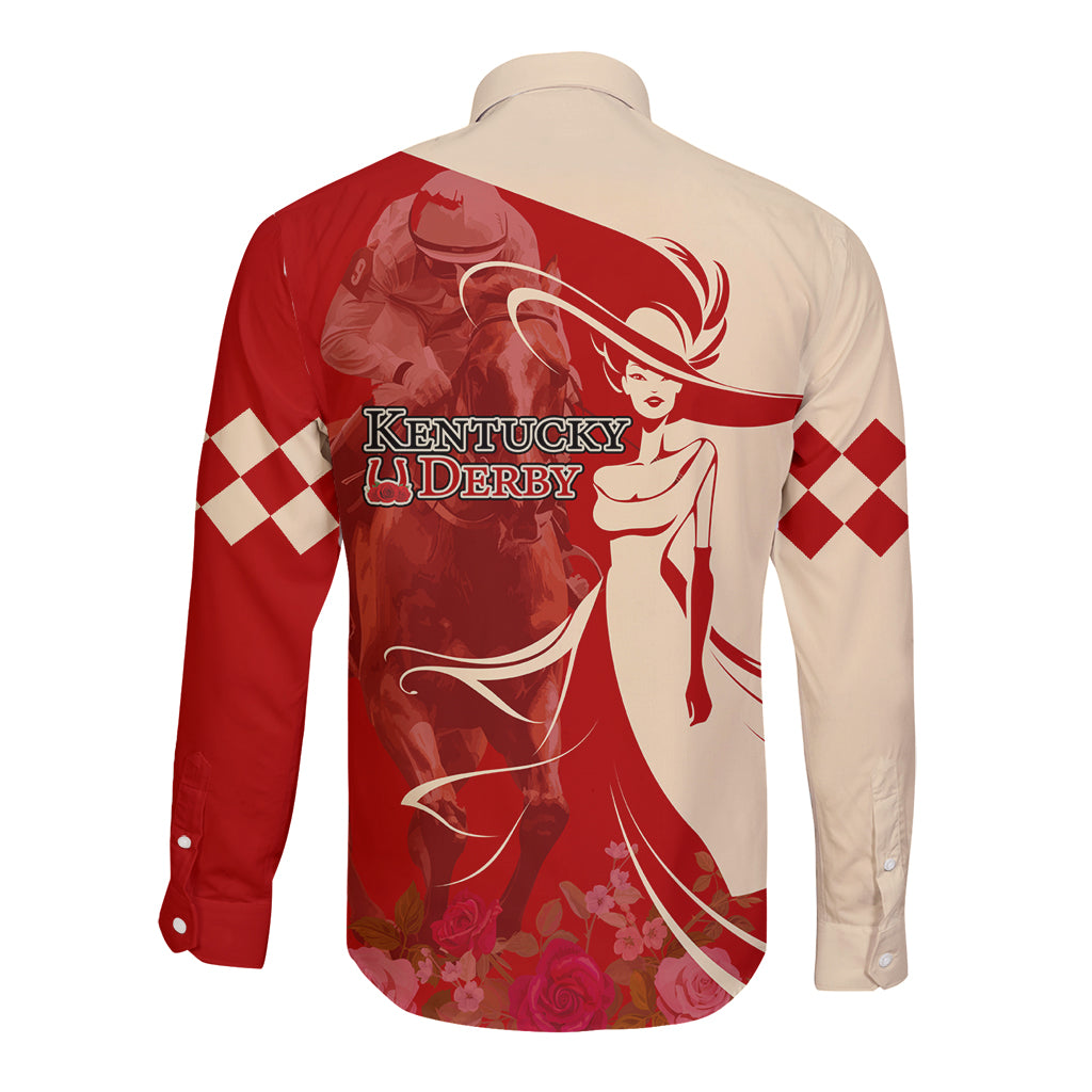 Kentucky Racing Horses Derby Hat Girl Long Sleeve Button Shirt Red Color - Wonder Print Shop