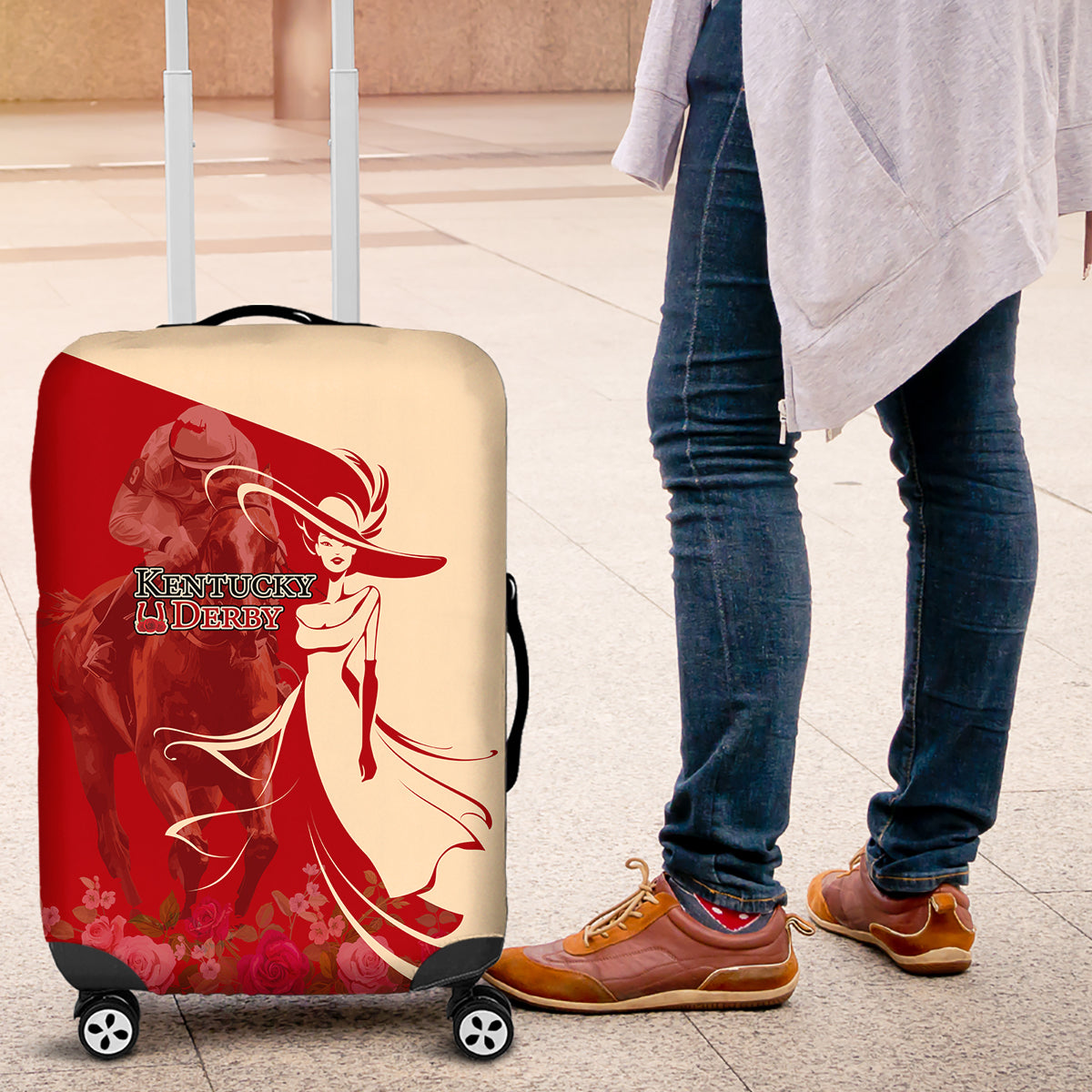 Kentucky Racing Horses Derby Hat Girl Luggage Cover Red Color