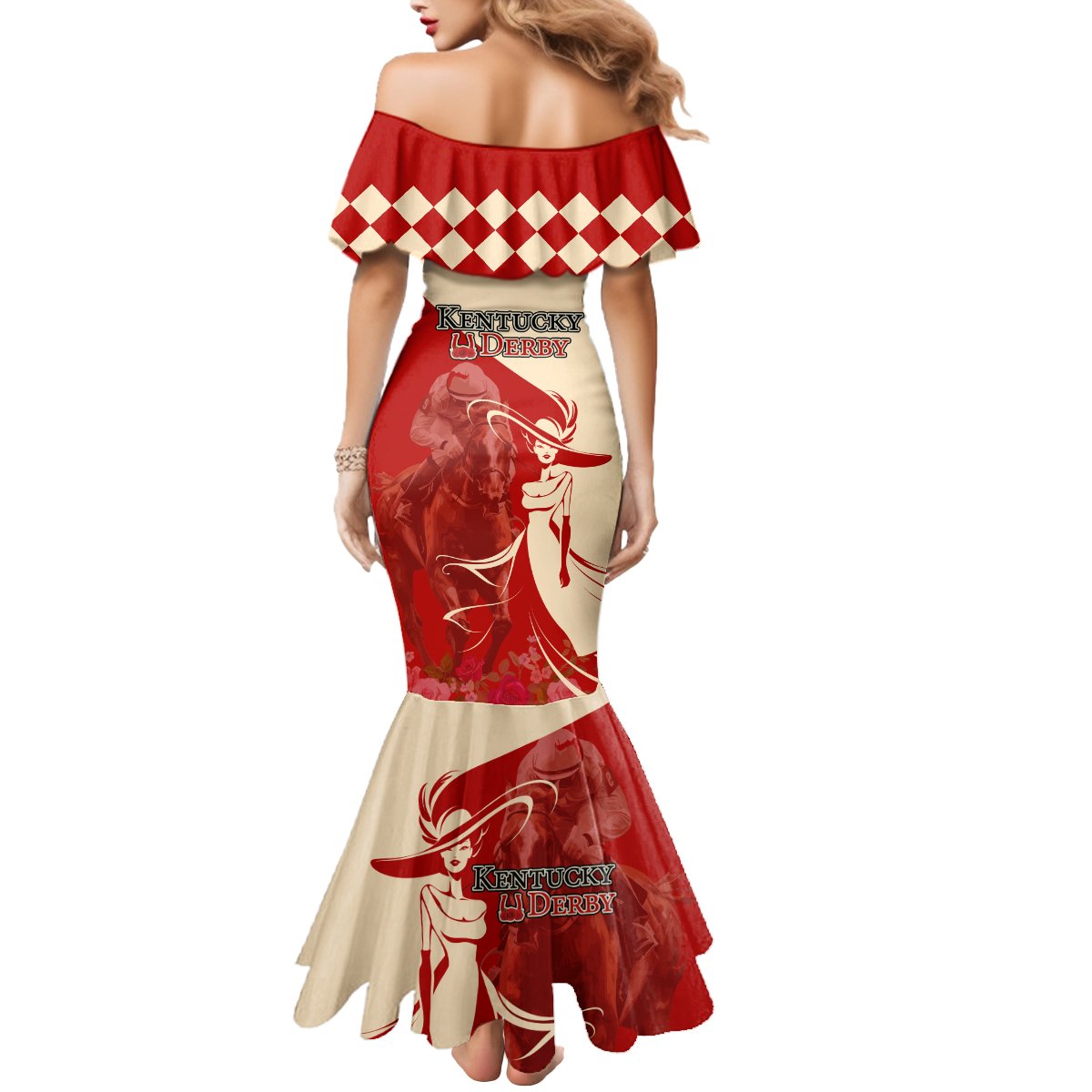 Kentucky Racing Horses Derby Hat Girl Mermaid Dress Red Color - Wonder Print Shop