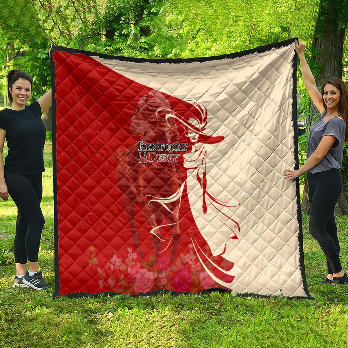 Kentucky Racing Horses Derby Hat Girl Quilt Red Color - Wonder Print Shop