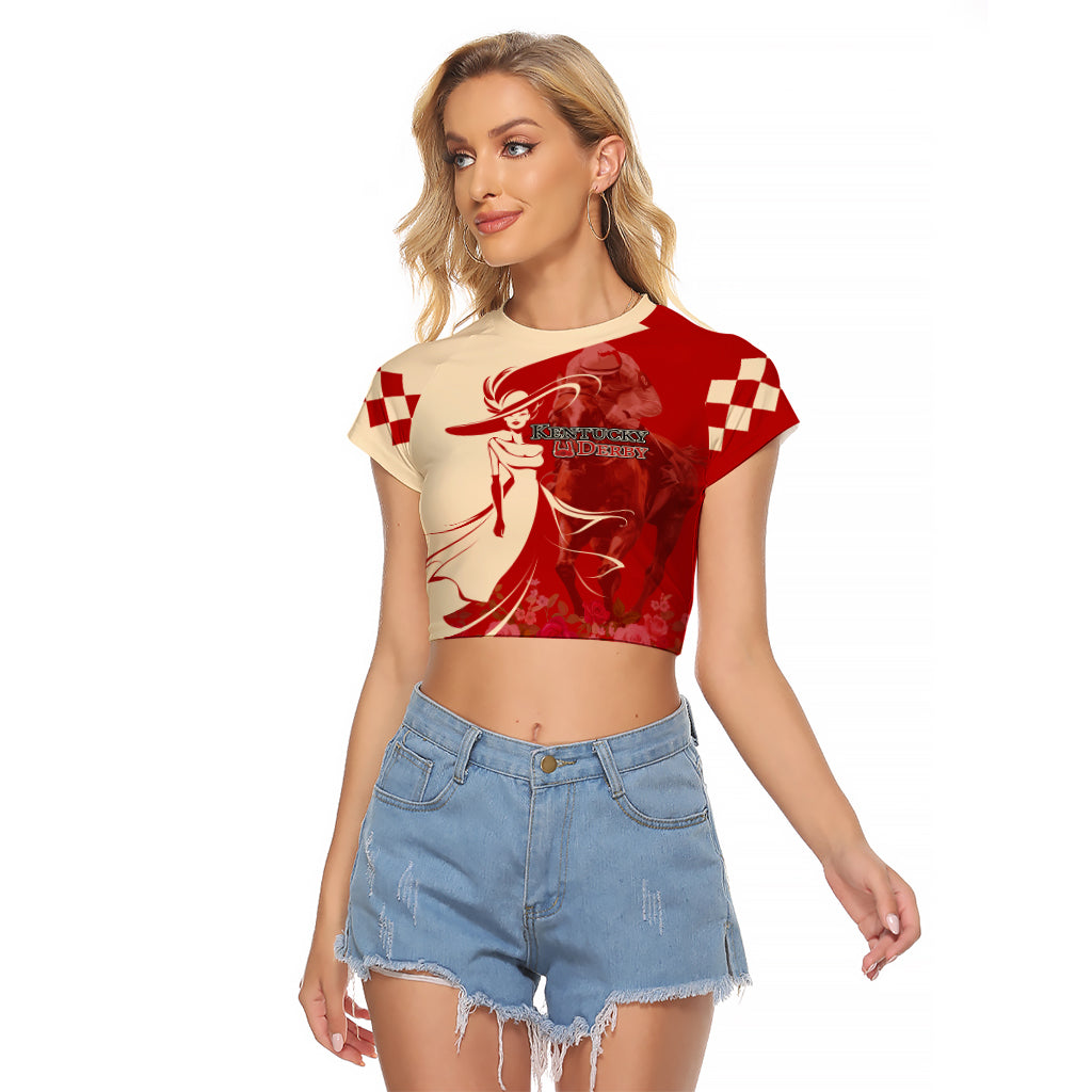 Kentucky Racing Horses Derby Hat Girl Raglan Cropped T Shirt Red Color - Wonder Print Shop