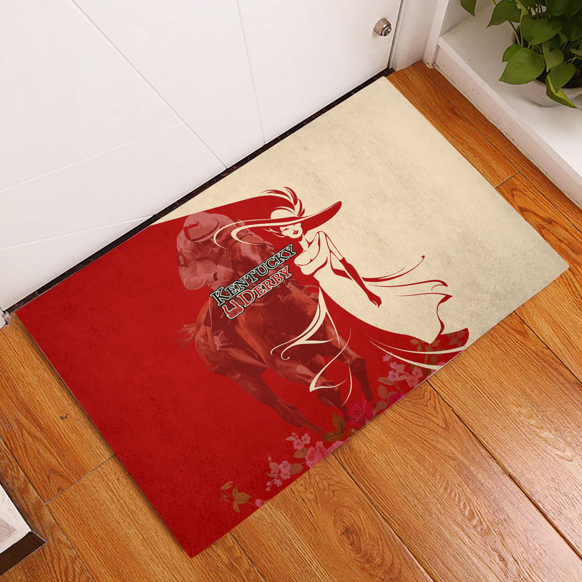 Kentucky Racing Horses Derby Hat Girl Rubber Doormat Red Color - Wonder Print Shop