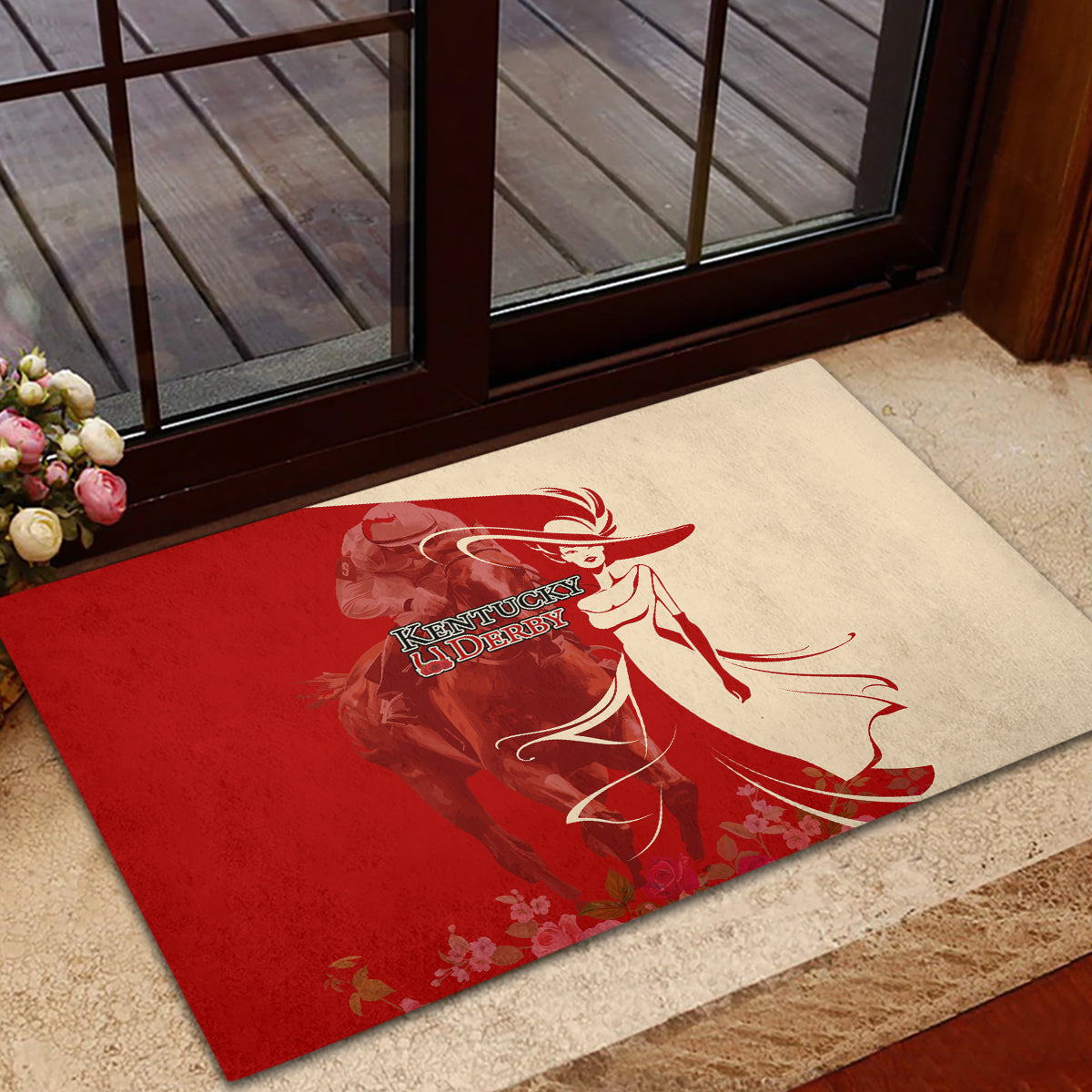 Kentucky Racing Horses Derby Hat Girl Rubber Doormat Red Color - Wonder Print Shop