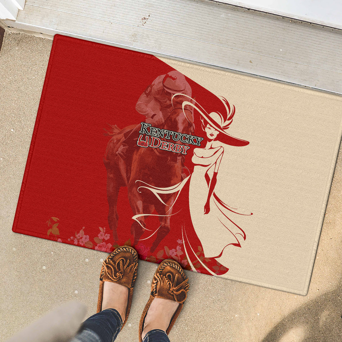 Kentucky Racing Horses Derby Hat Girl Rubber Doormat Red Color - Wonder Print Shop