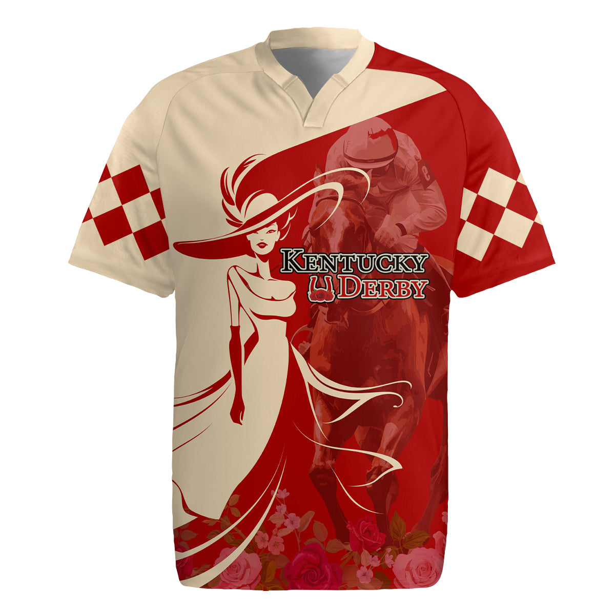 Kentucky Racing Horses Derby Hat Girl Rugby Jersey Red Color - Wonder Print Shop