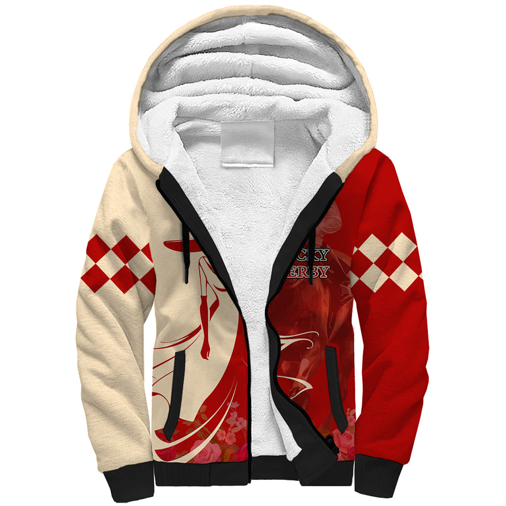 Kentucky Racing Horses Derby Hat Girl Sherpa Hoodie Red Color - Wonder Print Shop