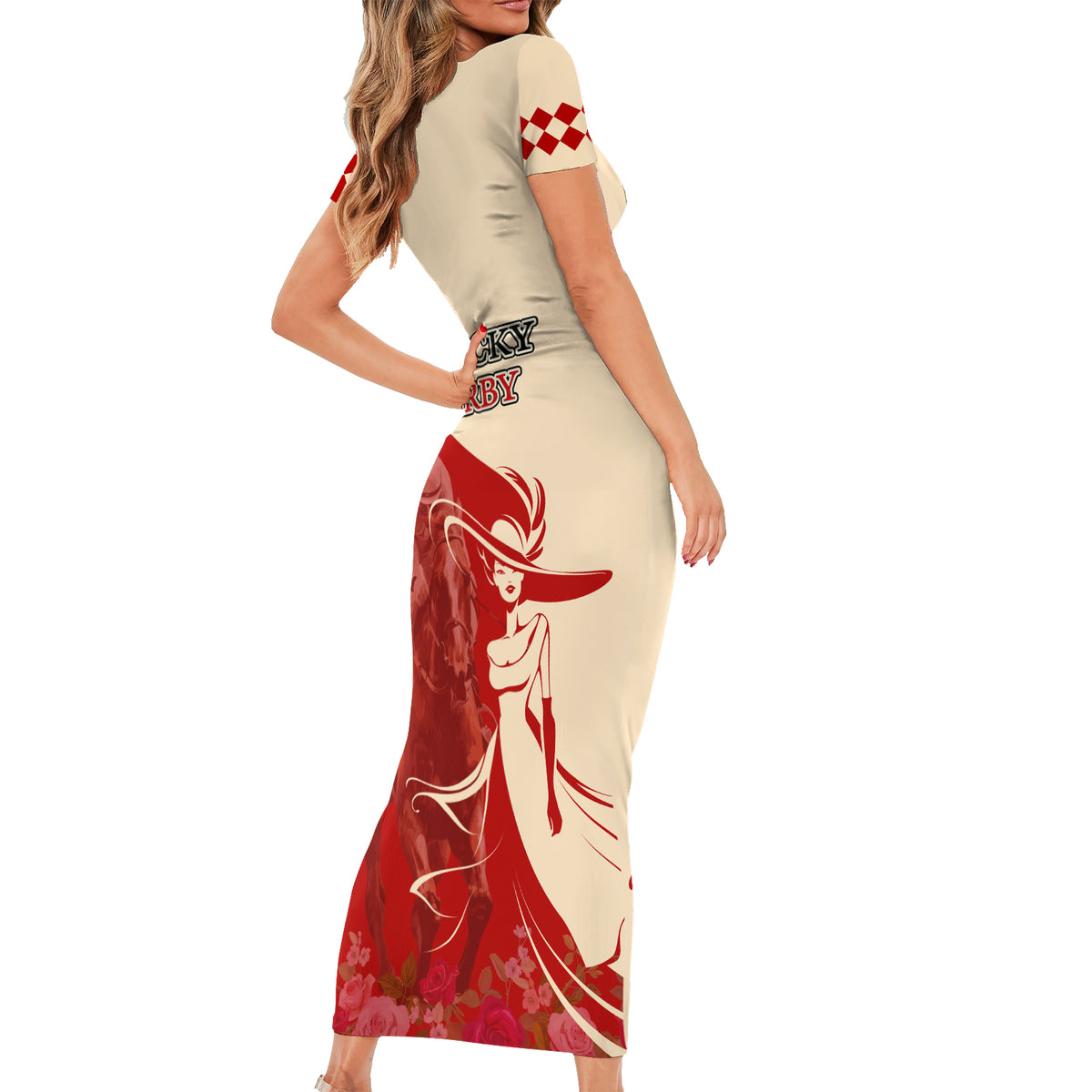 Kentucky Racing Horses Derby Hat Girl Short Sleeve Bodycon Dress Red Color - Wonder Print Shop