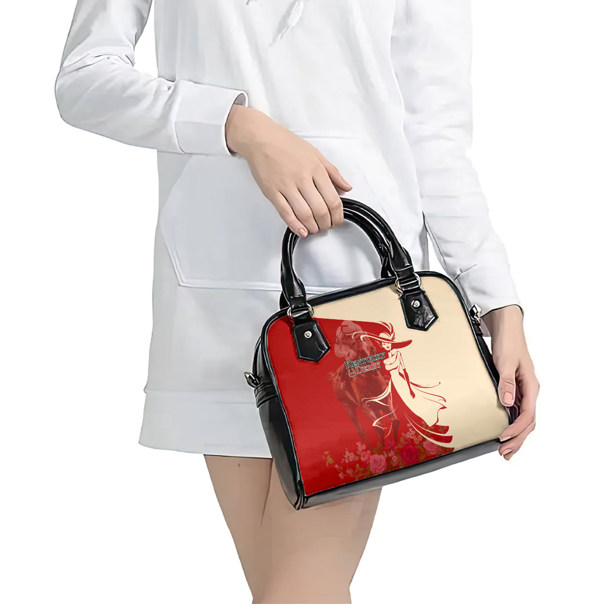 Kentucky Racing Horses Derby Hat Girl Shoulder Handbag Red Color
