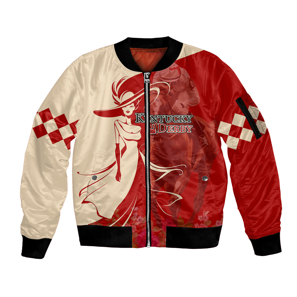 Kentucky Racing Horses Derby Hat Girl Sleeve Zip Bomber Jacket Red Color - Wonder Print Shop