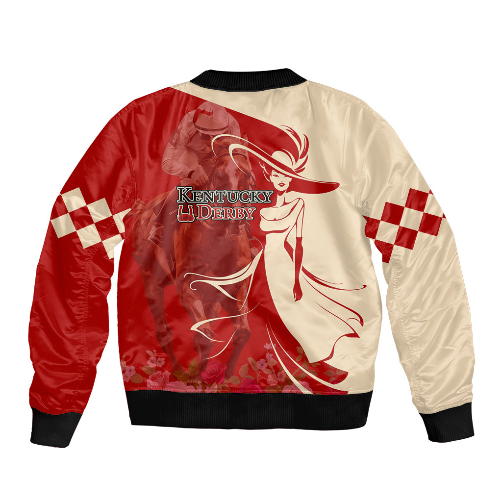 Kentucky Racing Horses Derby Hat Girl Sleeve Zip Bomber Jacket Red Color - Wonder Print Shop