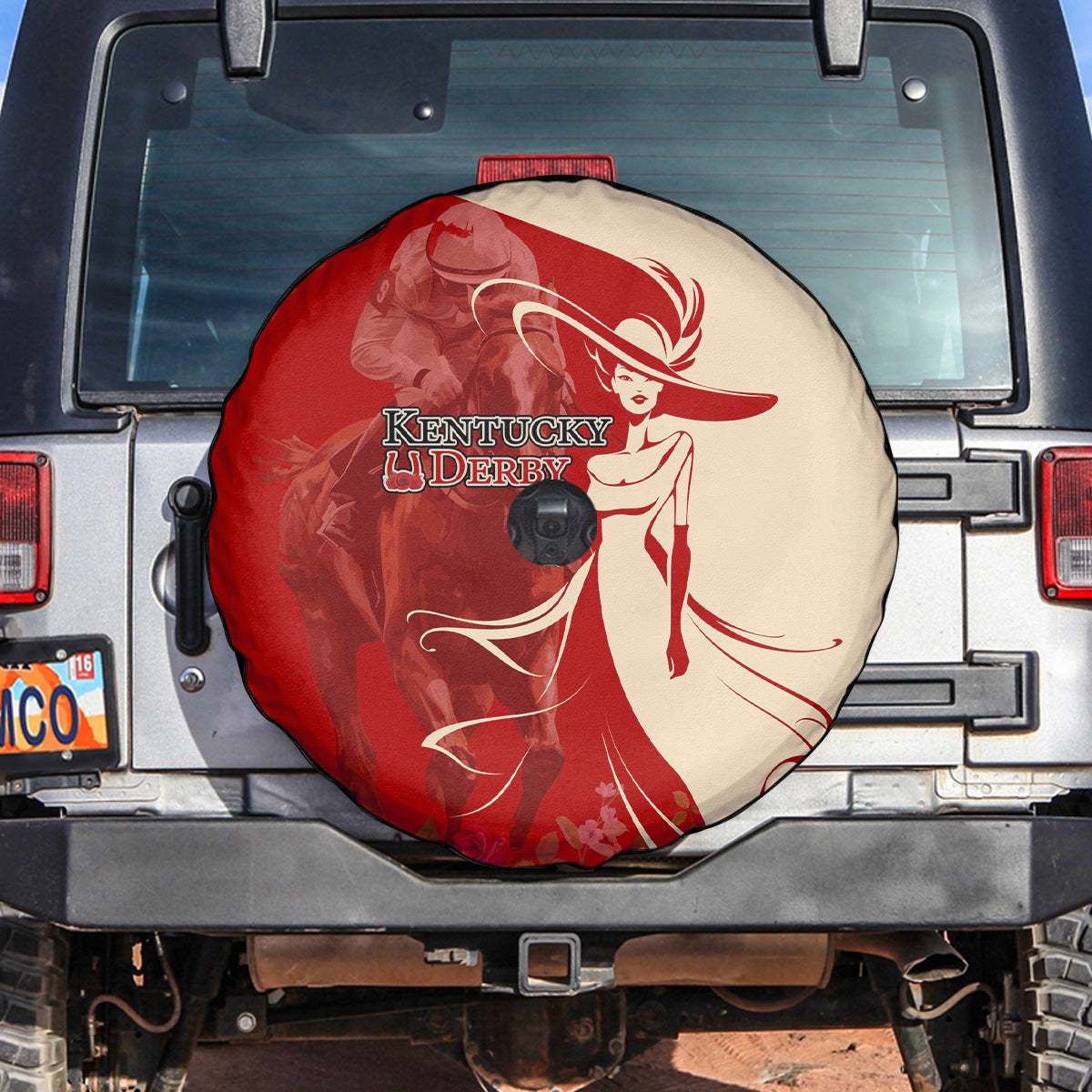 Kentucky Racing Horses Derby Hat Girl Spare Tire Cover Red Color