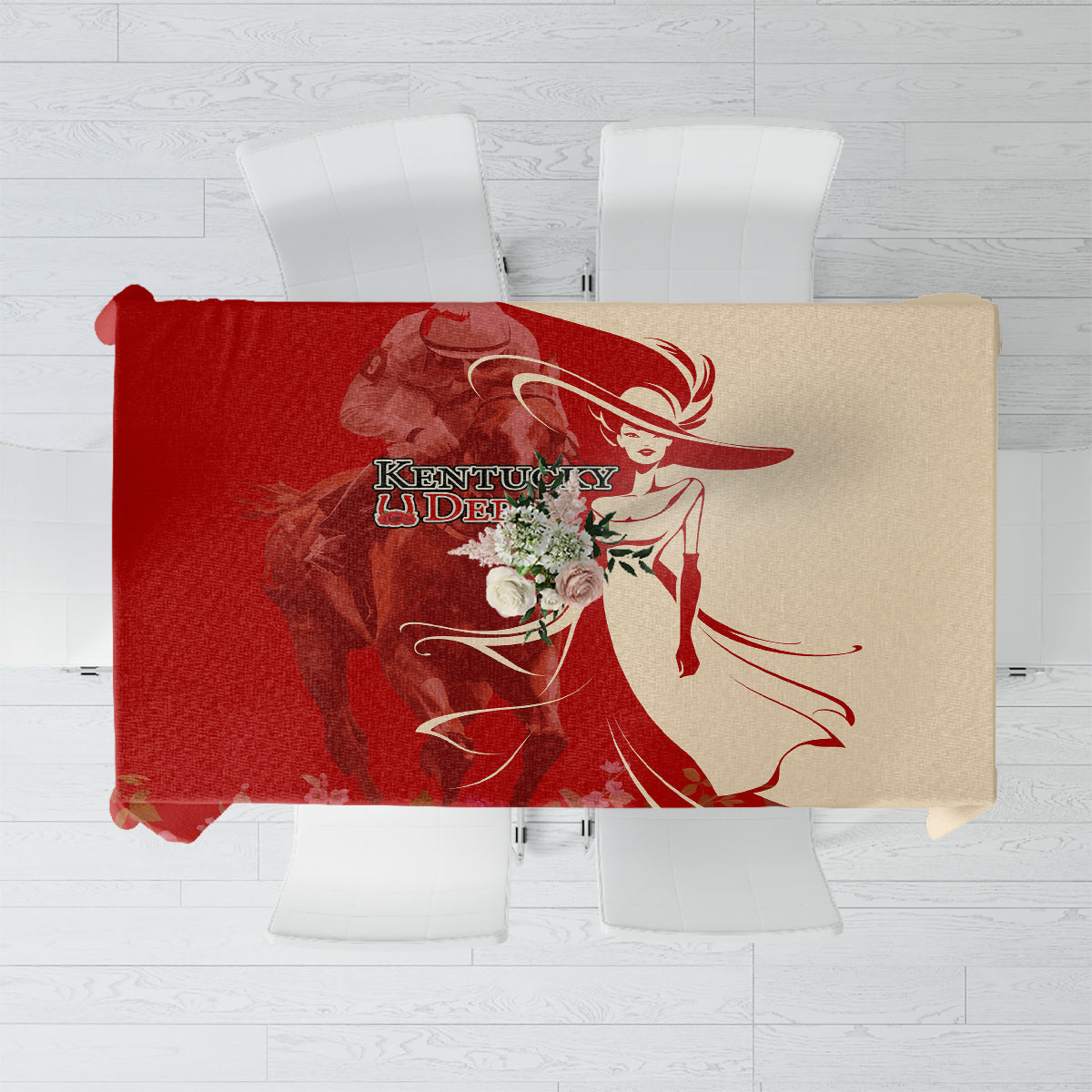 Kentucky Racing Horses Derby Hat Girl Tablecloth Red Color - Wonder Print Shop