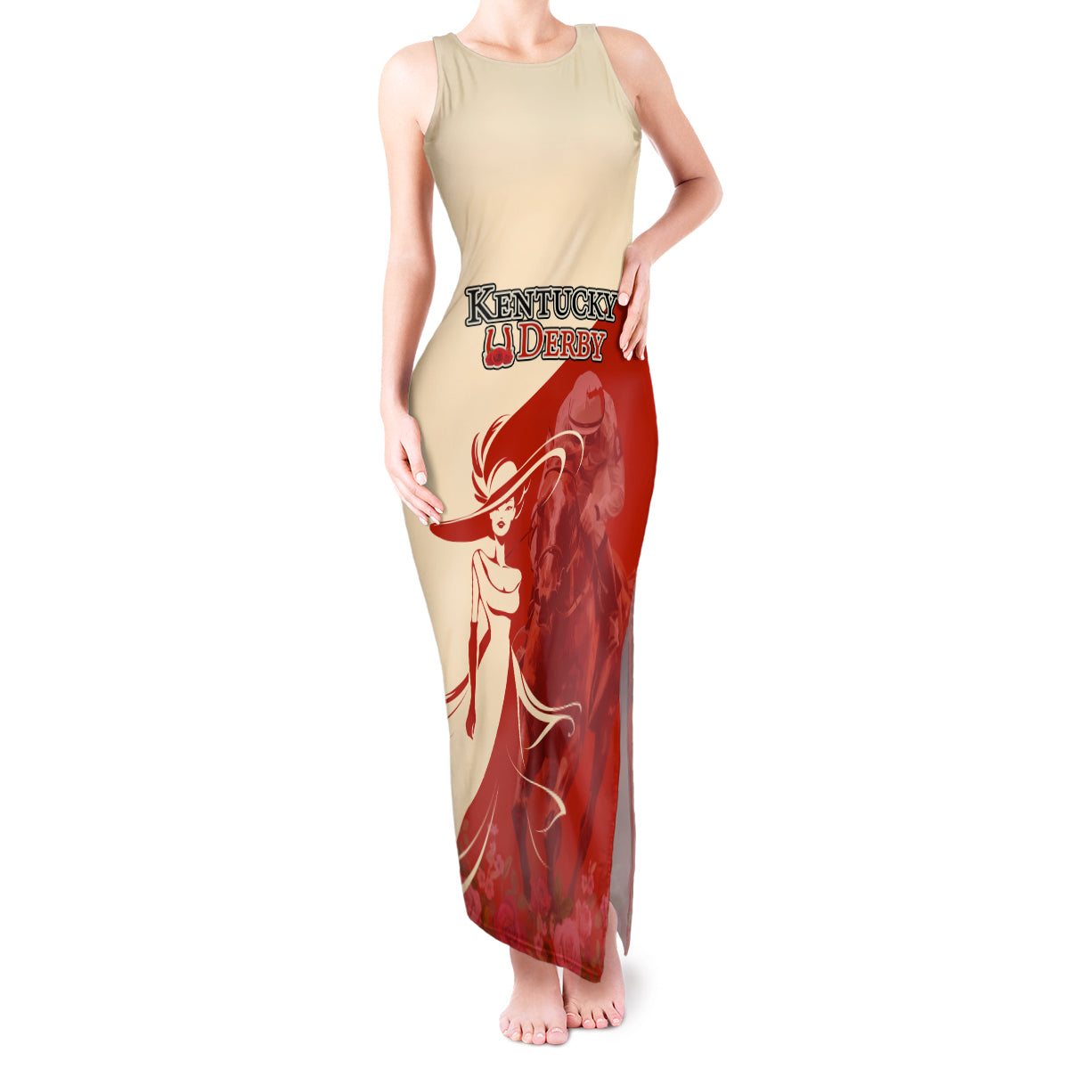 Kentucky Racing Horses Derby Hat Girl Tank Maxi Dress Red Color - Wonder Print Shop