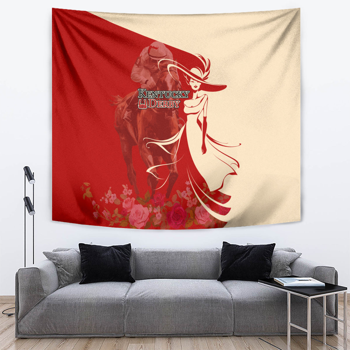 Kentucky Racing Horses Derby Hat Girl Tapestry Red Color - Wonder Print Shop