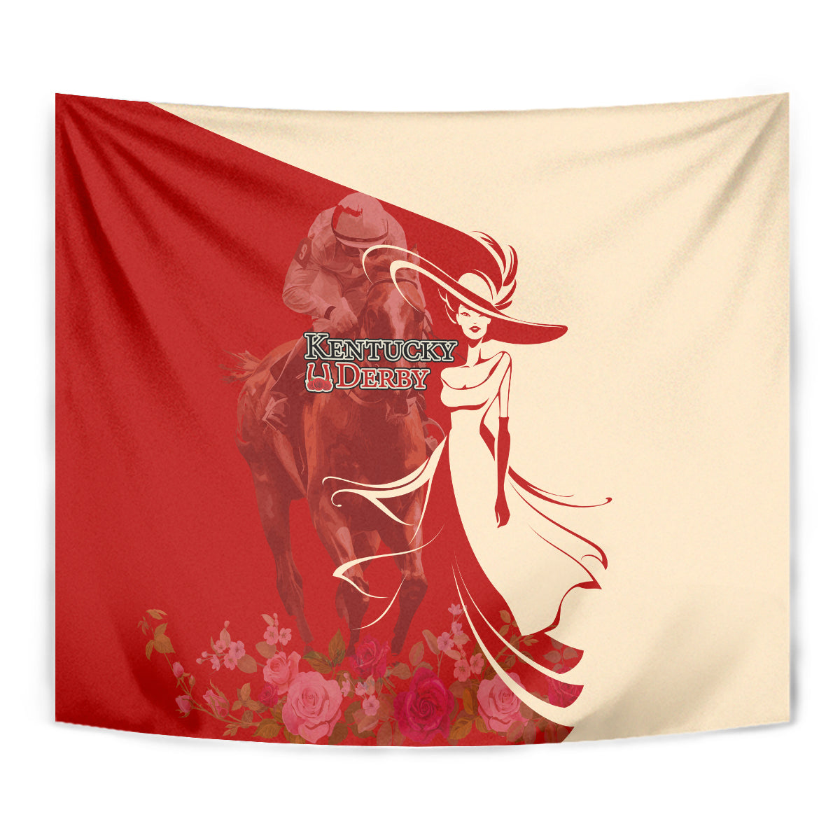Kentucky Racing Horses Derby Hat Girl Tapestry Red Color - Wonder Print Shop
