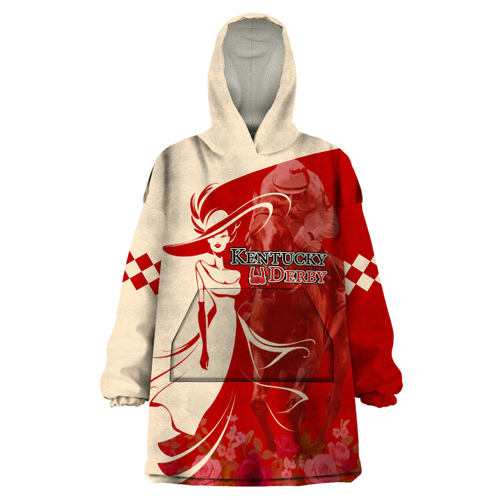 Kentucky Racing Horses Derby Hat Girl Wearable Blanket Hoodie Red Color - Wonder Print Shop