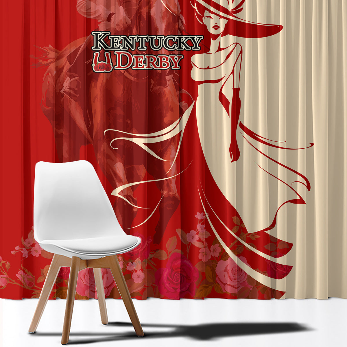 Kentucky Racing Horses Derby Hat Girl Window Curtain Red Color - Wonder Print Shop