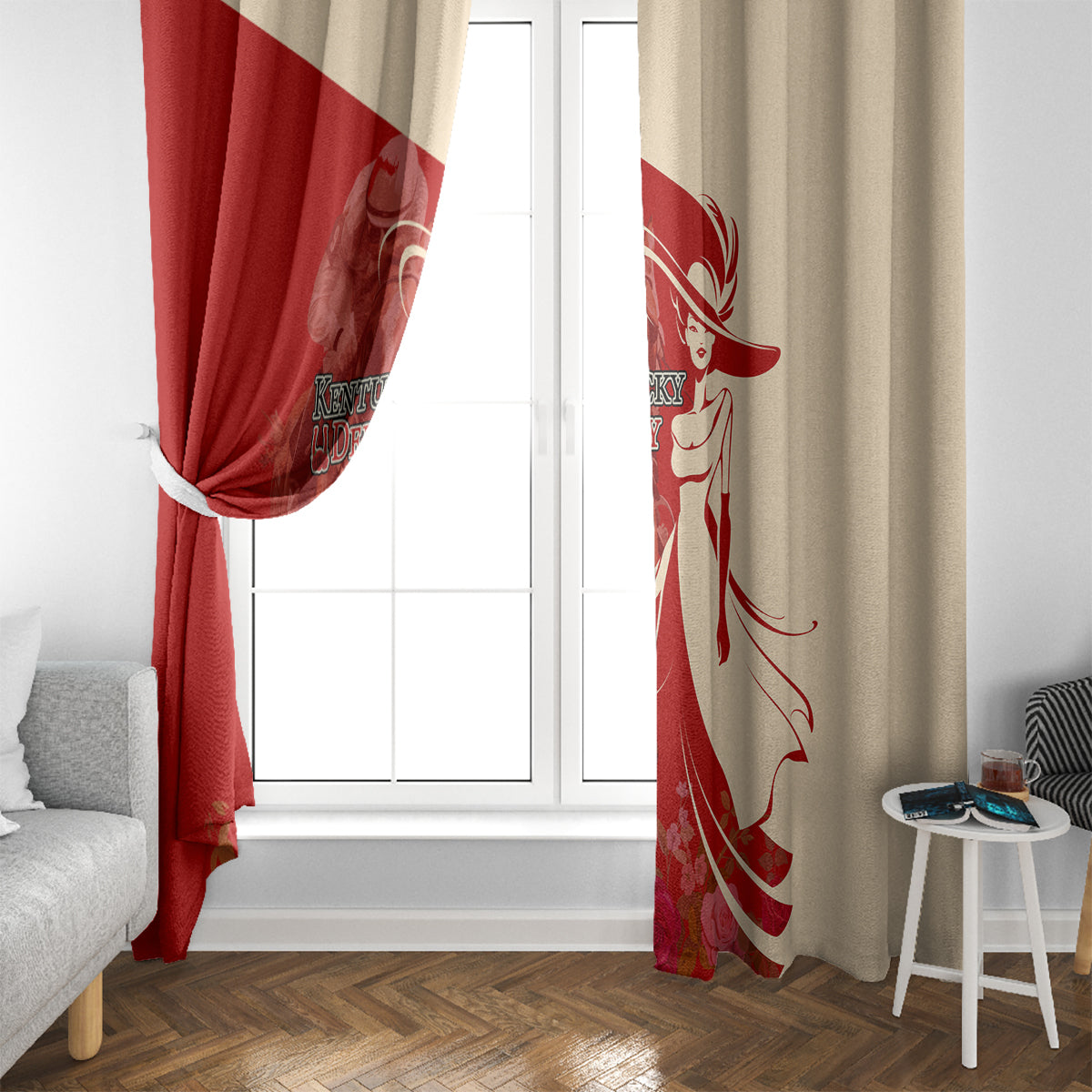 Kentucky Racing Horses Derby Hat Girl Window Curtain Red Color - Wonder Print Shop