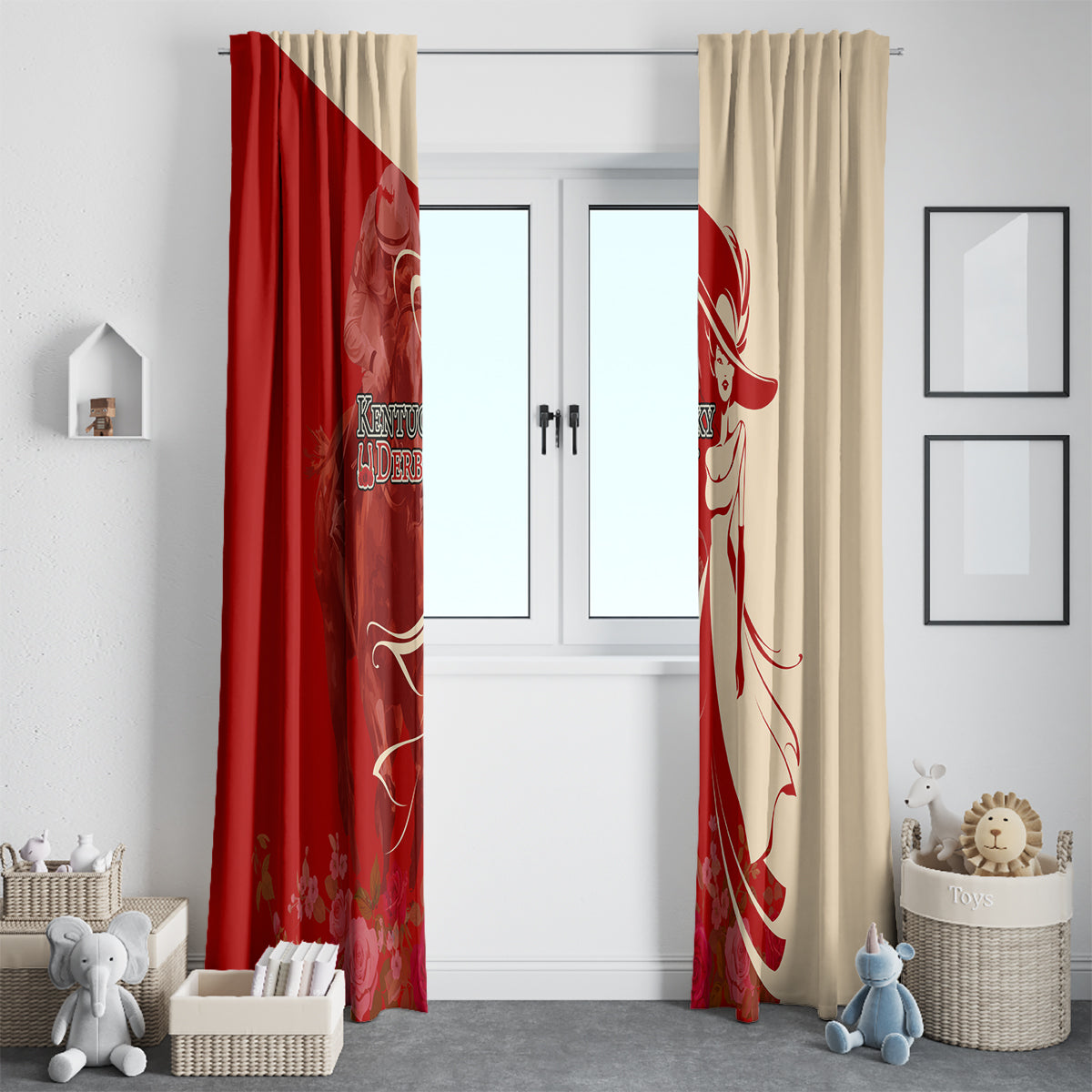 Kentucky Racing Horses Derby Hat Girl Window Curtain Red Color - Wonder Print Shop