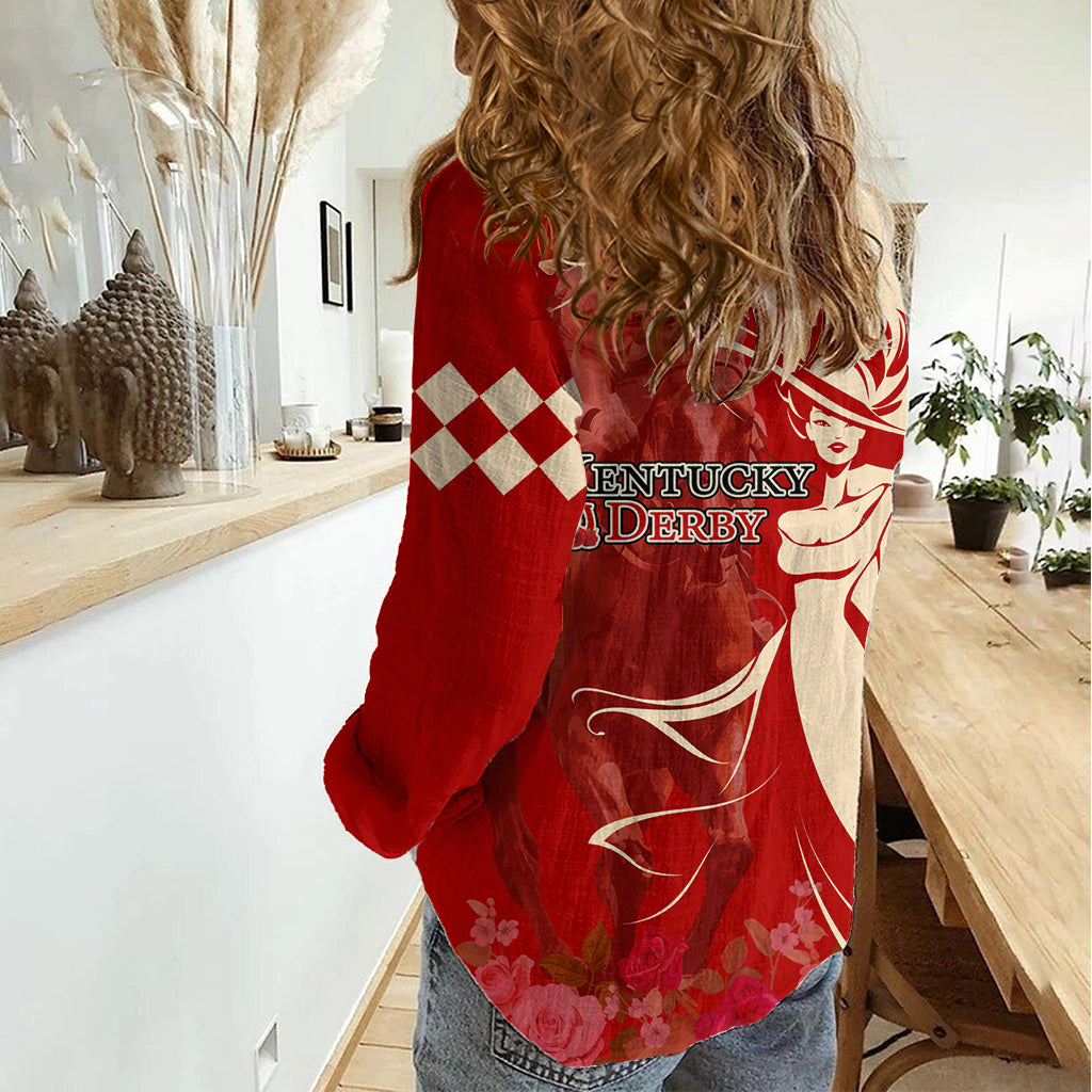 Kentucky Racing Horses Derby Hat Girl Women Casual Shirt Red Color - Wonder Print Shop