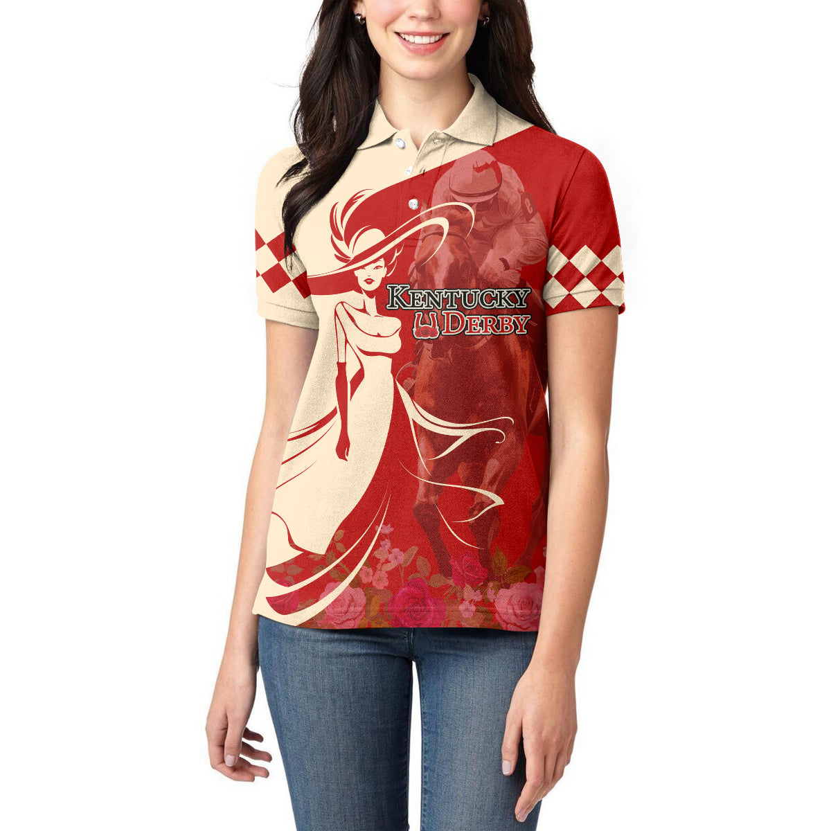 Kentucky Racing Horses Derby Hat Girl Women Polo Shirt Red Color - Wonder Print Shop