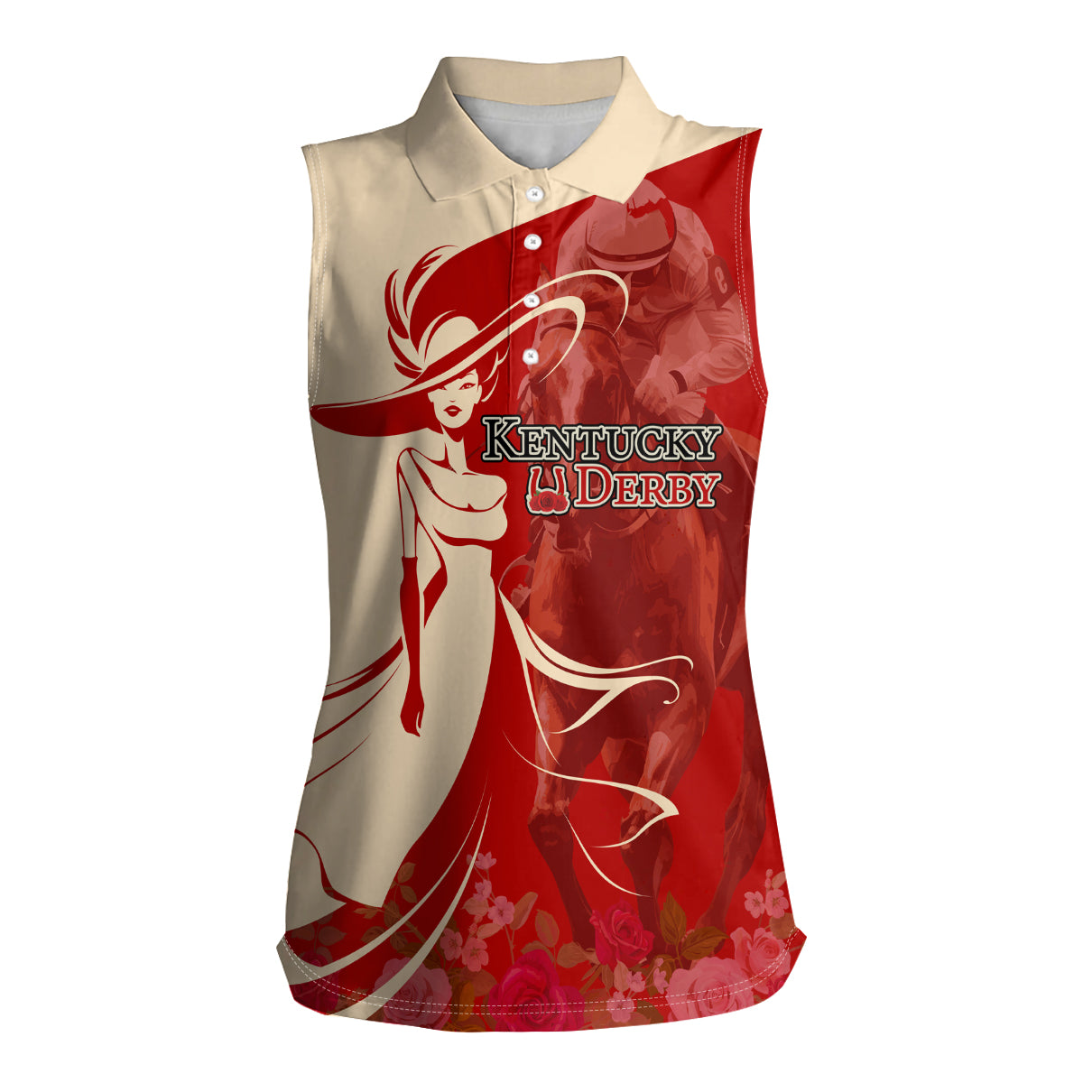 Kentucky Racing Horses Derby Hat Girl Women Sleeveless Polo Shirt Red Color - Wonder Print Shop