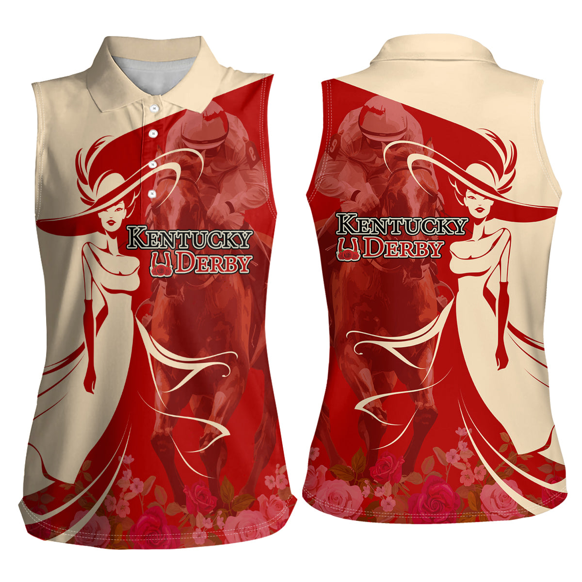 Kentucky Racing Horses Derby Hat Girl Women Sleeveless Polo Shirt Red Color - Wonder Print Shop