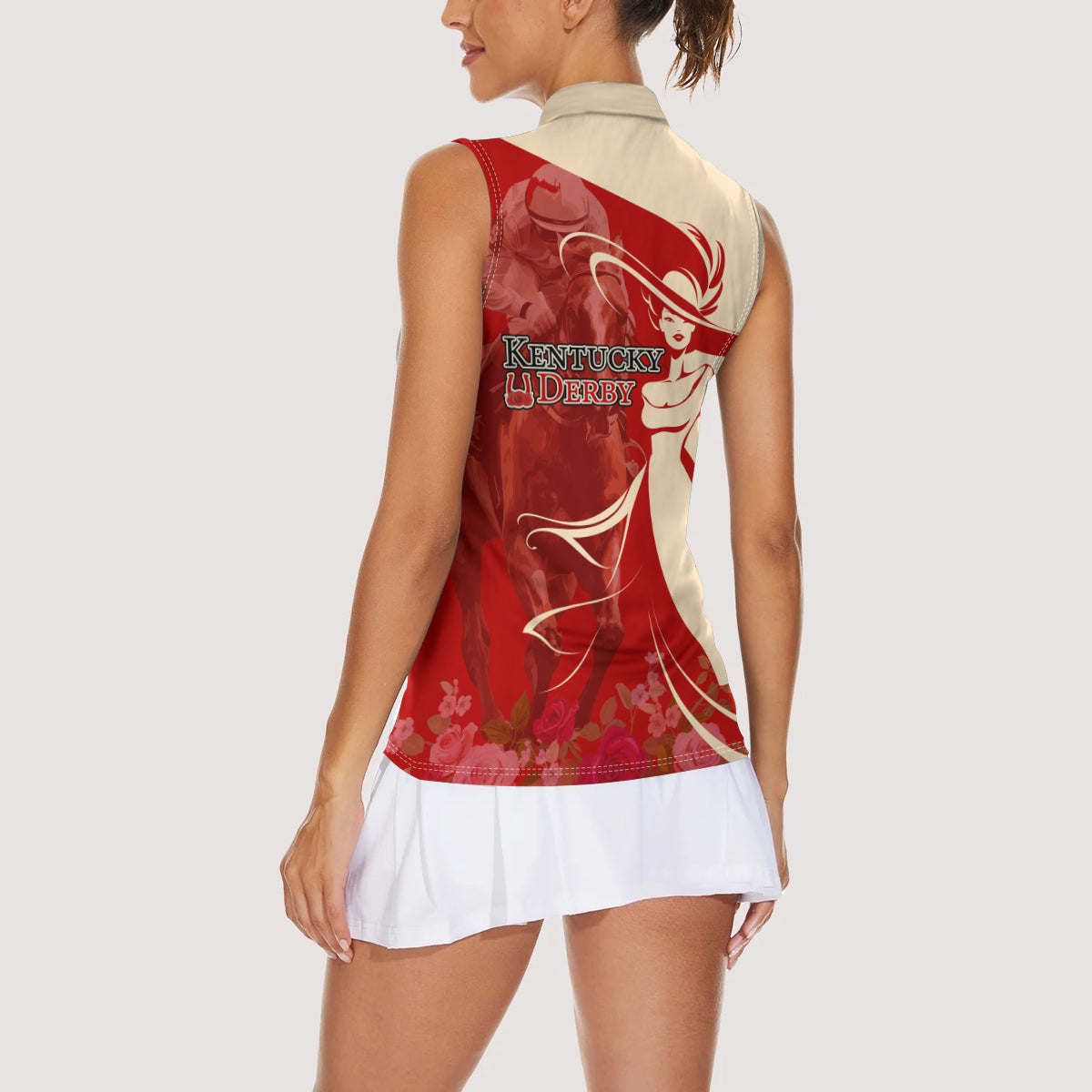 Kentucky Racing Horses Derby Hat Girl Women Sleeveless Polo Shirt Red Color - Wonder Print Shop