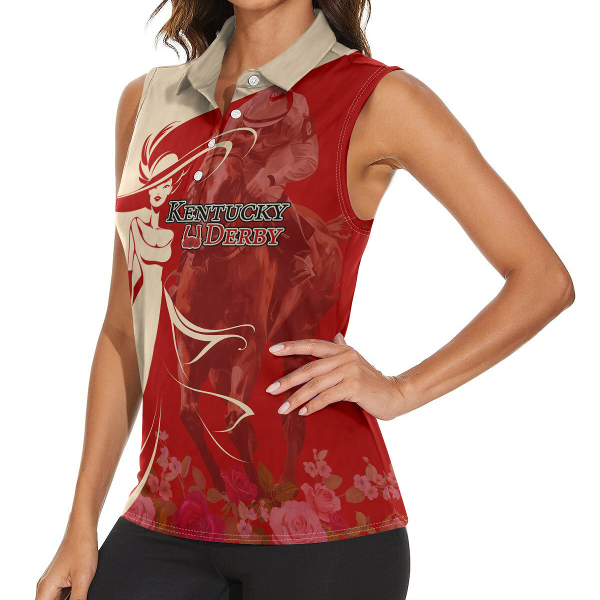 Kentucky Racing Horses Derby Hat Girl Women Sleeveless Polo Shirt Red Color - Wonder Print Shop