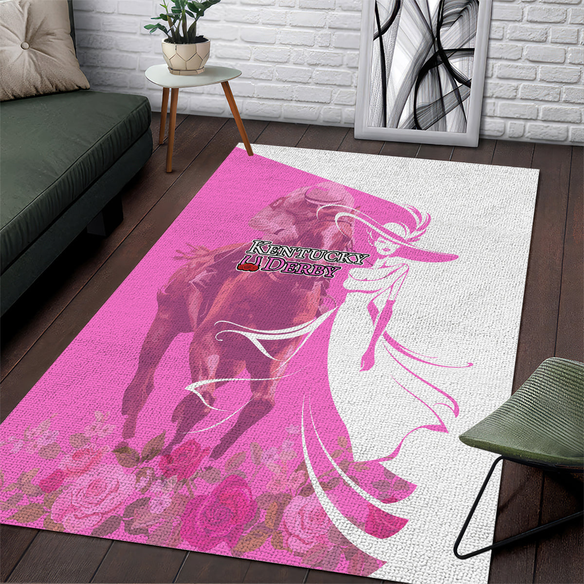 Kentucky Racing Horses Derby Hat Girl Area Rug Pink Color - Wonder Print Shop