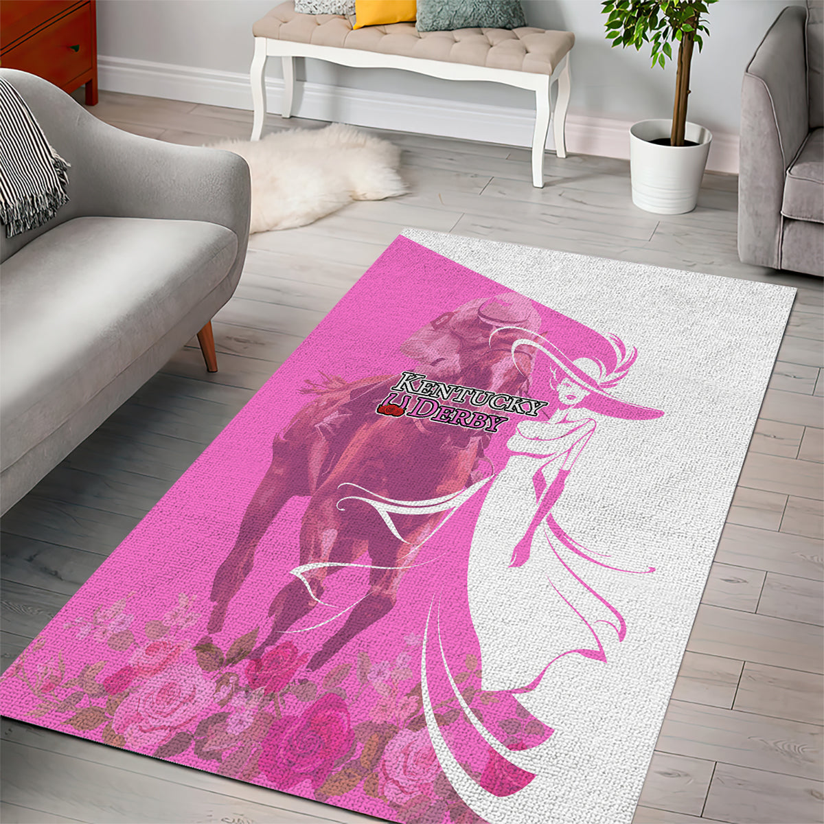 Kentucky Racing Horses Derby Hat Girl Area Rug Pink Color - Wonder Print Shop