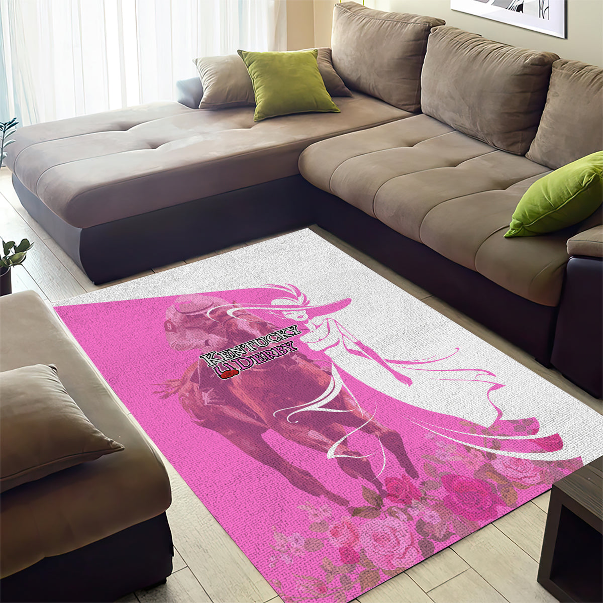 Kentucky Racing Horses Derby Hat Girl Area Rug Pink Color - Wonder Print Shop