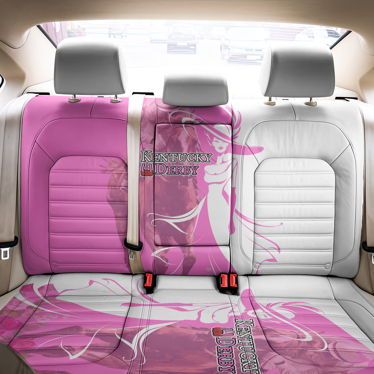Kentucky Racing Horses Derby Hat Girl Back Car Seat Cover Pink Color - Wonder Print Shop