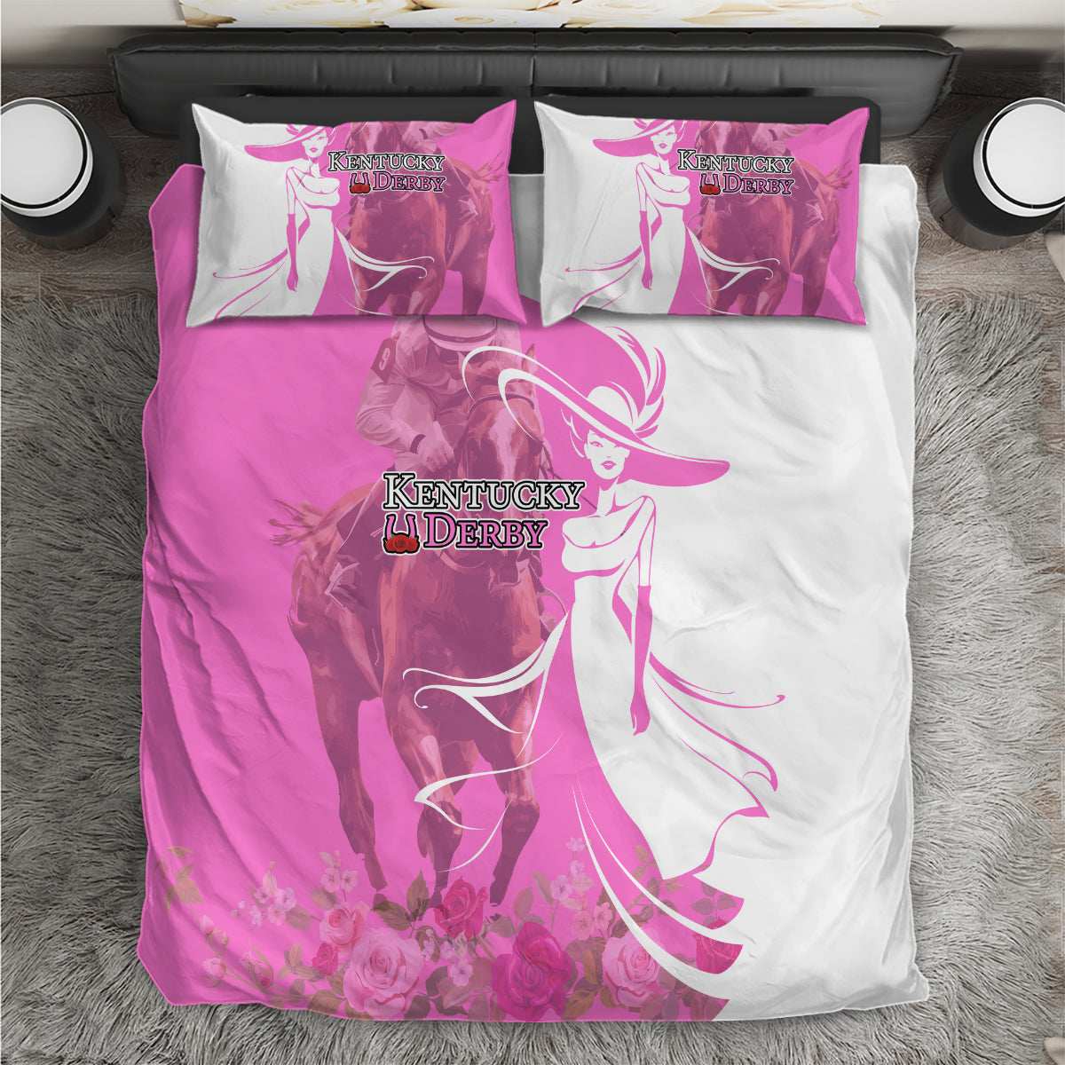 Kentucky Racing Horses Derby Hat Girl Bedding Set Pink Color - Wonder Print Shop