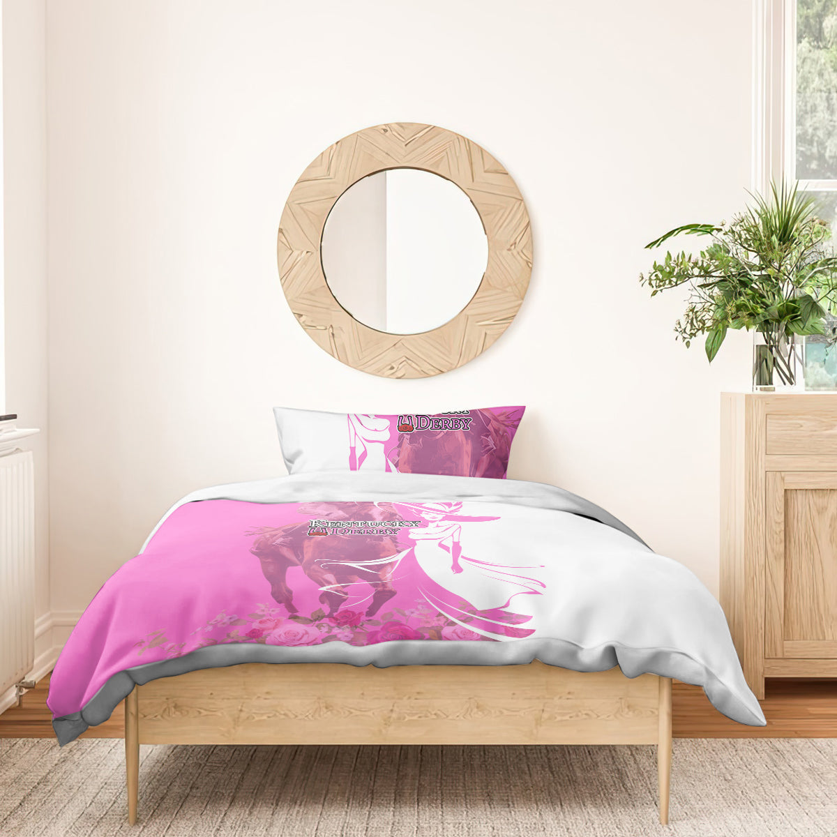 Kentucky Racing Horses Derby Hat Girl Bedding Set Pink Color - Wonder Print Shop