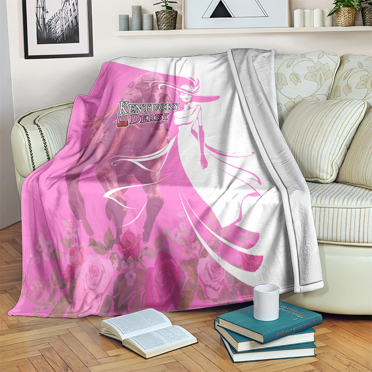 Kentucky Racing Horses Derby Hat Girl Blanket Pink Color