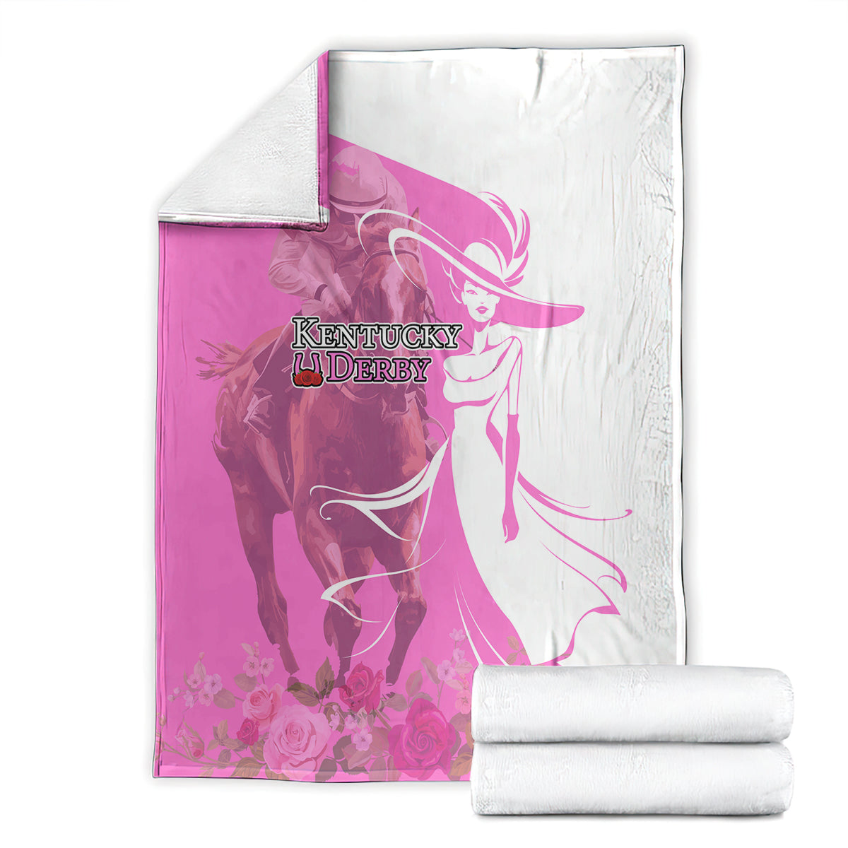 Kentucky Racing Horses Derby Hat Girl Blanket Pink Color