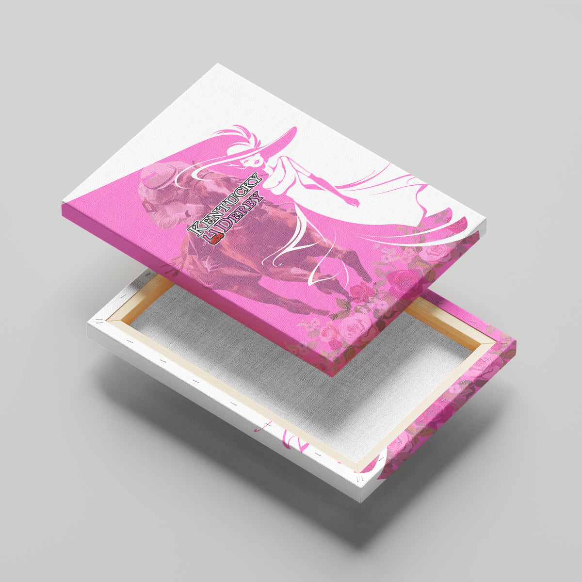 Kentucky Racing Horses Derby Hat Girl Canvas Wall Art Pink Color - Wonder Print Shop