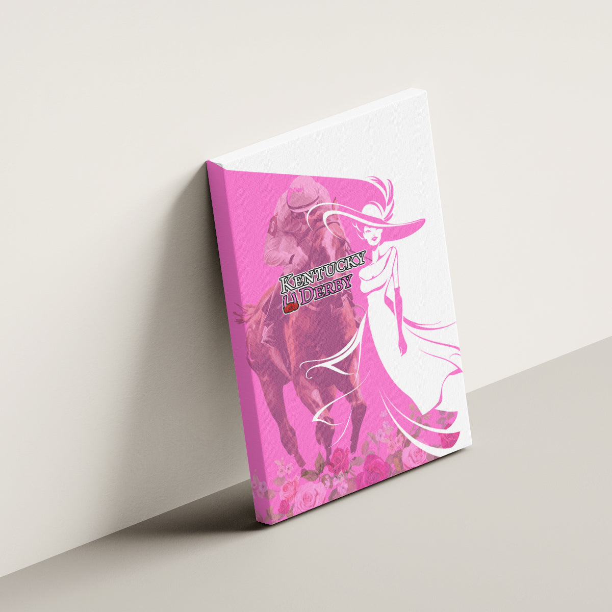 Kentucky Racing Horses Derby Hat Girl Canvas Wall Art Pink Color - Wonder Print Shop