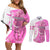 Kentucky Racing Horses Derby Hat Girl Couples Matching Off Shoulder Short Dress and Long Sleeve Button Shirt Pink Color - Wonder Print Shop