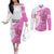 Kentucky Racing Horses Derby Hat Girl Couples Matching Off The Shoulder Long Sleeve Dress and Long Sleeve Button Shirt Pink Color