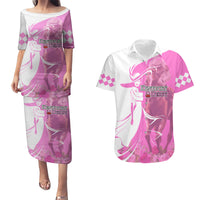 Kentucky Racing Horses Derby Hat Girl Couples Matching Puletasi and Hawaiian Shirt Pink Color - Wonder Print Shop