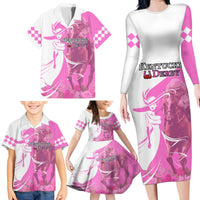 Kentucky Racing Horses Derby Hat Girl Family Matching Long Sleeve Bodycon Dress and Hawaiian Shirt Pink Color - Wonder Print Shop