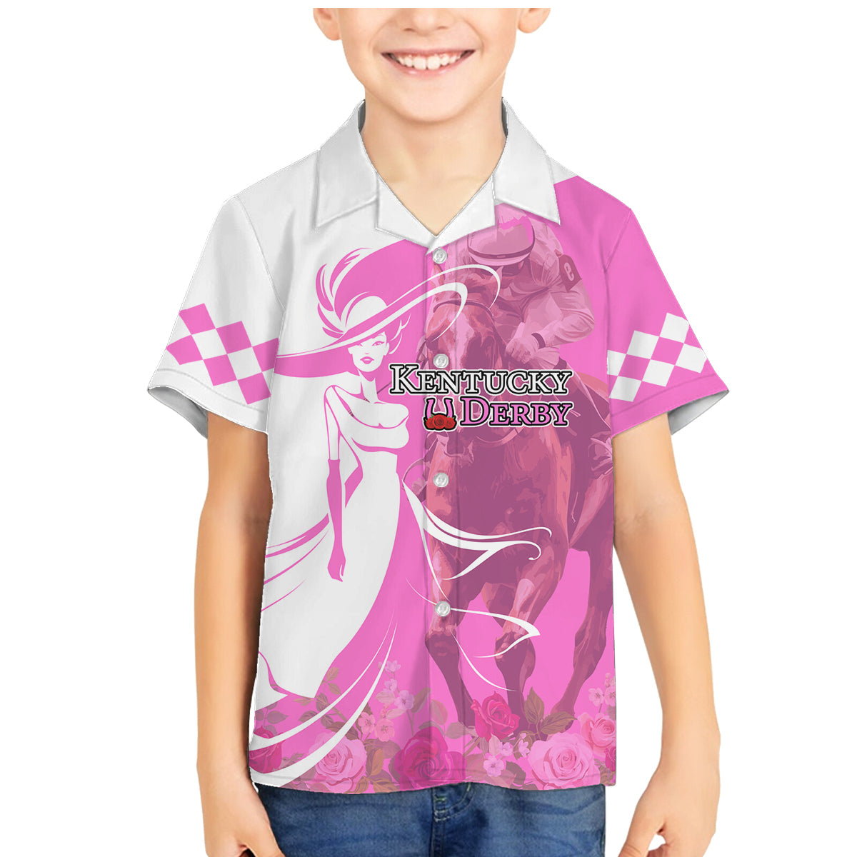 Kentucky Racing Horses Derby Hat Girl Family Matching Mermaid Dress and Hawaiian Shirt Pink Color - Wonder Print Shop