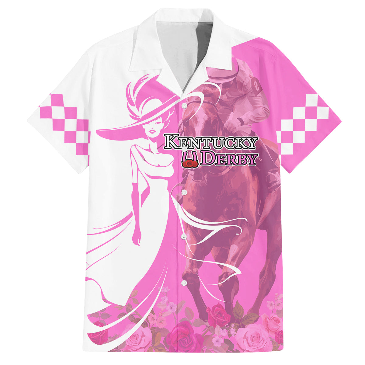 Kentucky Racing Horses Derby Hat Girl Family Matching Off Shoulder Short Dress and Hawaiian Shirt Pink Color - Wonder Print Shop