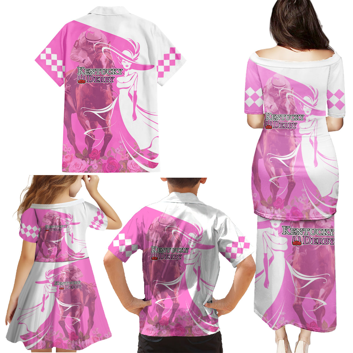 Kentucky Racing Horses Derby Hat Girl Family Matching Puletasi and Hawaiian Shirt Pink Color - Wonder Print Shop