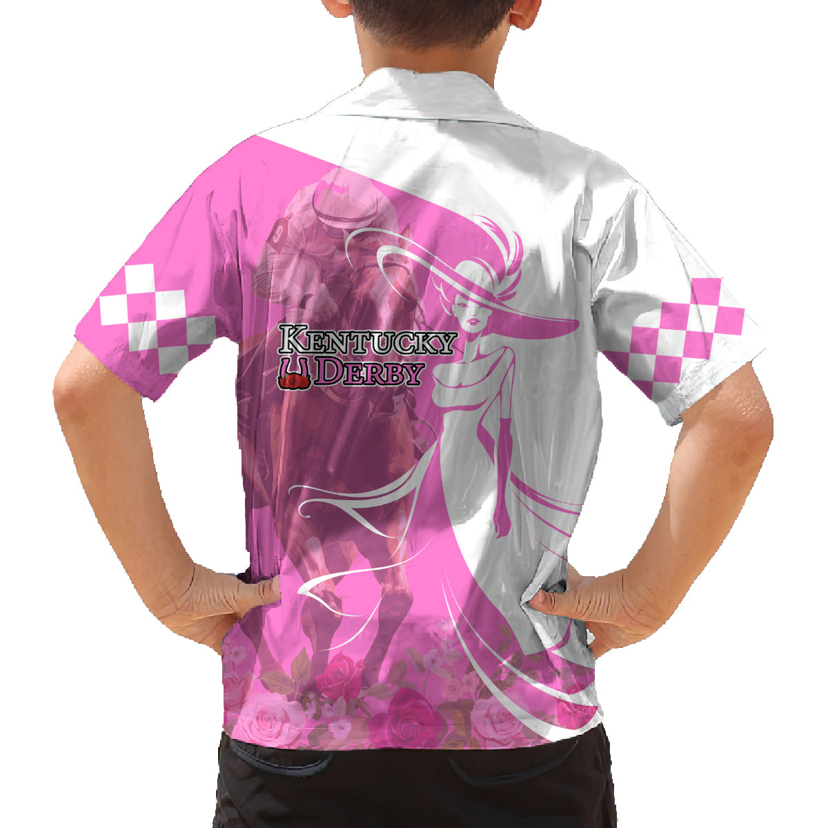 Kentucky Racing Horses Derby Hat Girl Family Matching Tank Maxi Dress and Hawaiian Shirt Pink Color - Wonder Print Shop