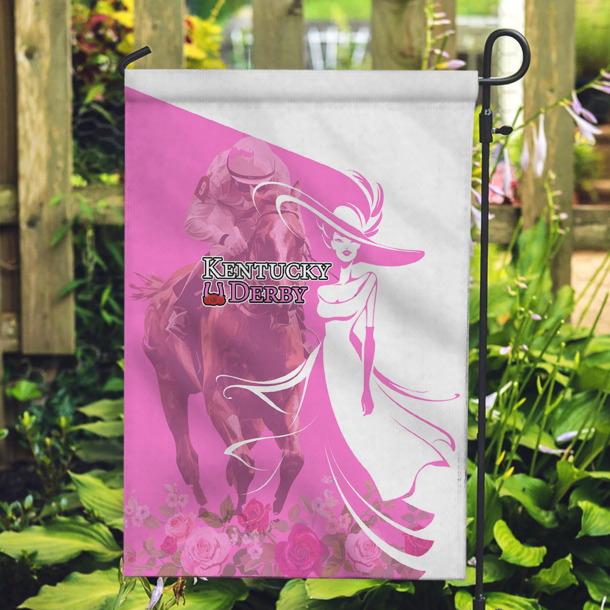 Kentucky Racing Horses Derby Hat Girl Garden Flag Pink Color - Wonder Print Shop