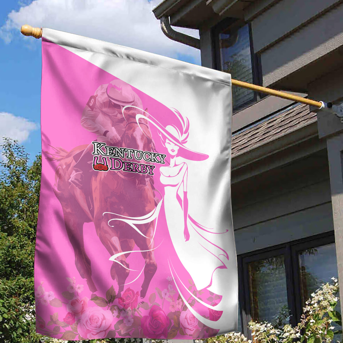 Kentucky Racing Horses Derby Hat Girl Garden Flag Pink Color - Wonder Print Shop