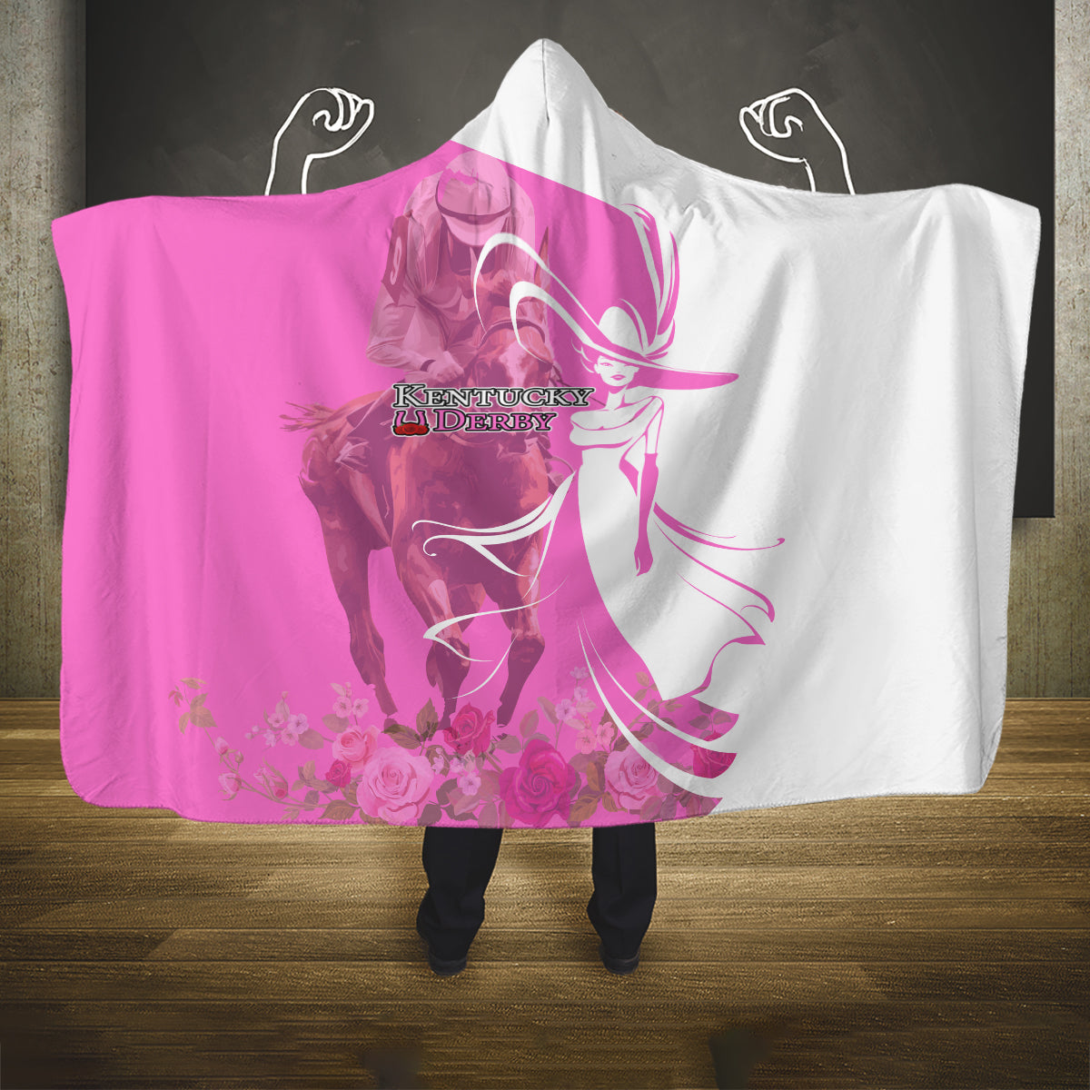 Kentucky Racing Horses Derby Hat Girl Hooded Blanket Pink Color